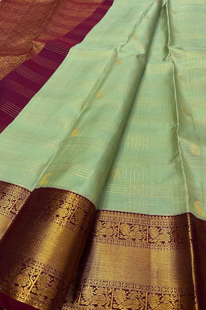 Green Handloom Kanjeevaram Pure Silk Paisley Design Saree - Luxurion World