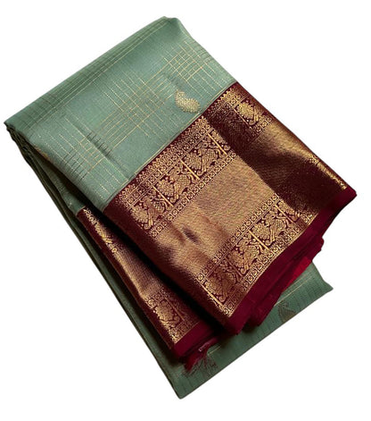 Green Handloom Kanjeevaram Pure Silk Paisley Design Saree - Luxurion World
