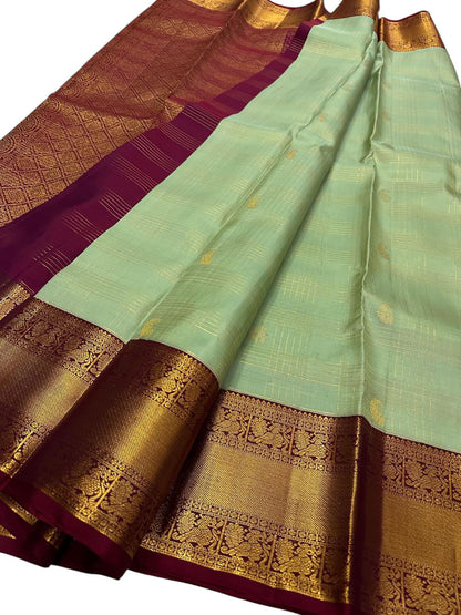 Green Handloom Kanjeevaram Pure Silk Paisley Design Saree - Luxurion World