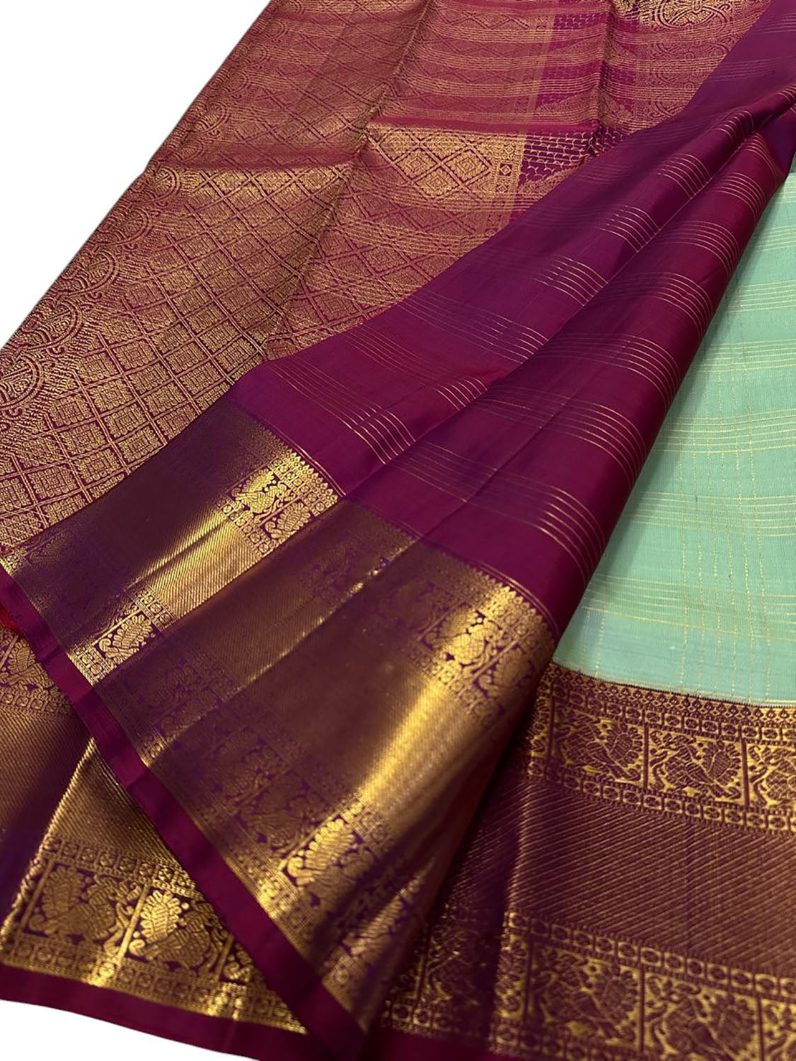 Green Handloom Kanjeevaram Pure Silk Paisley Design Saree - Luxurion World