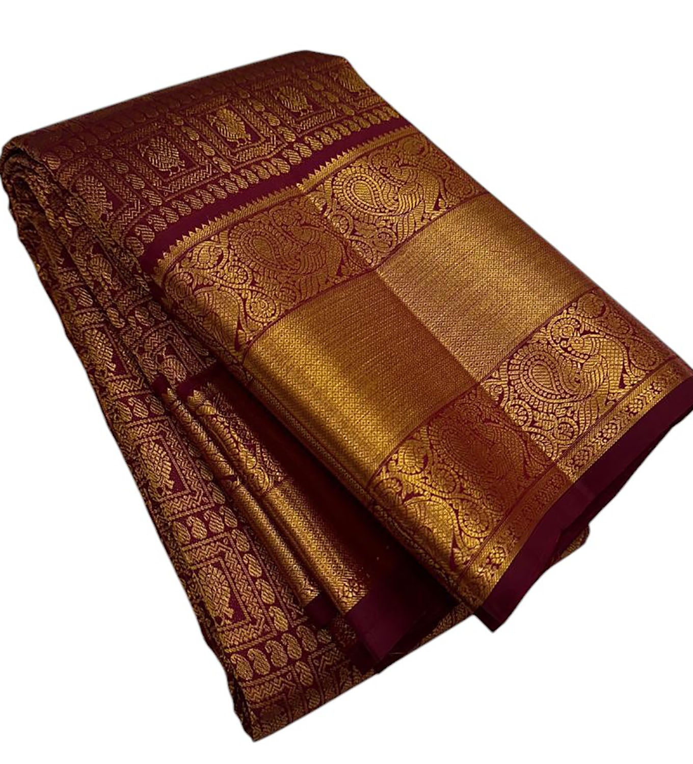 Maroon Handloom Kanjeevaram Pure Silk Peacock Design Saree - Luxurion World