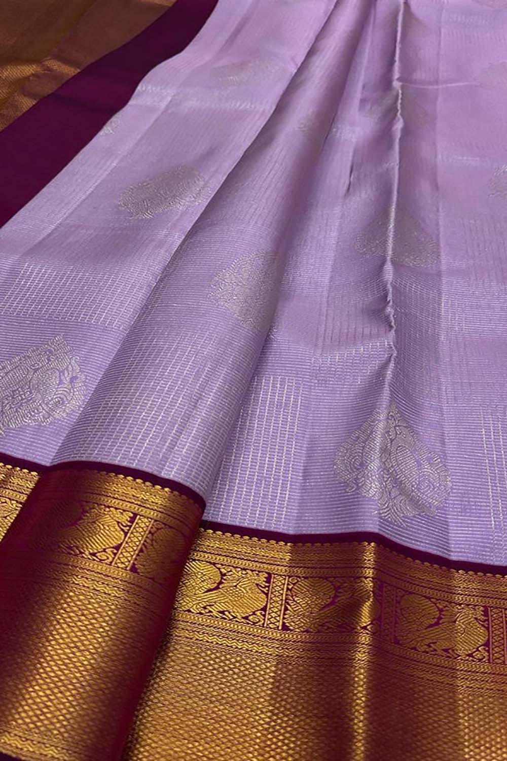 Exquisite Purple Handloom Kanjeevaram Pure Silk Saree - Luxurion World