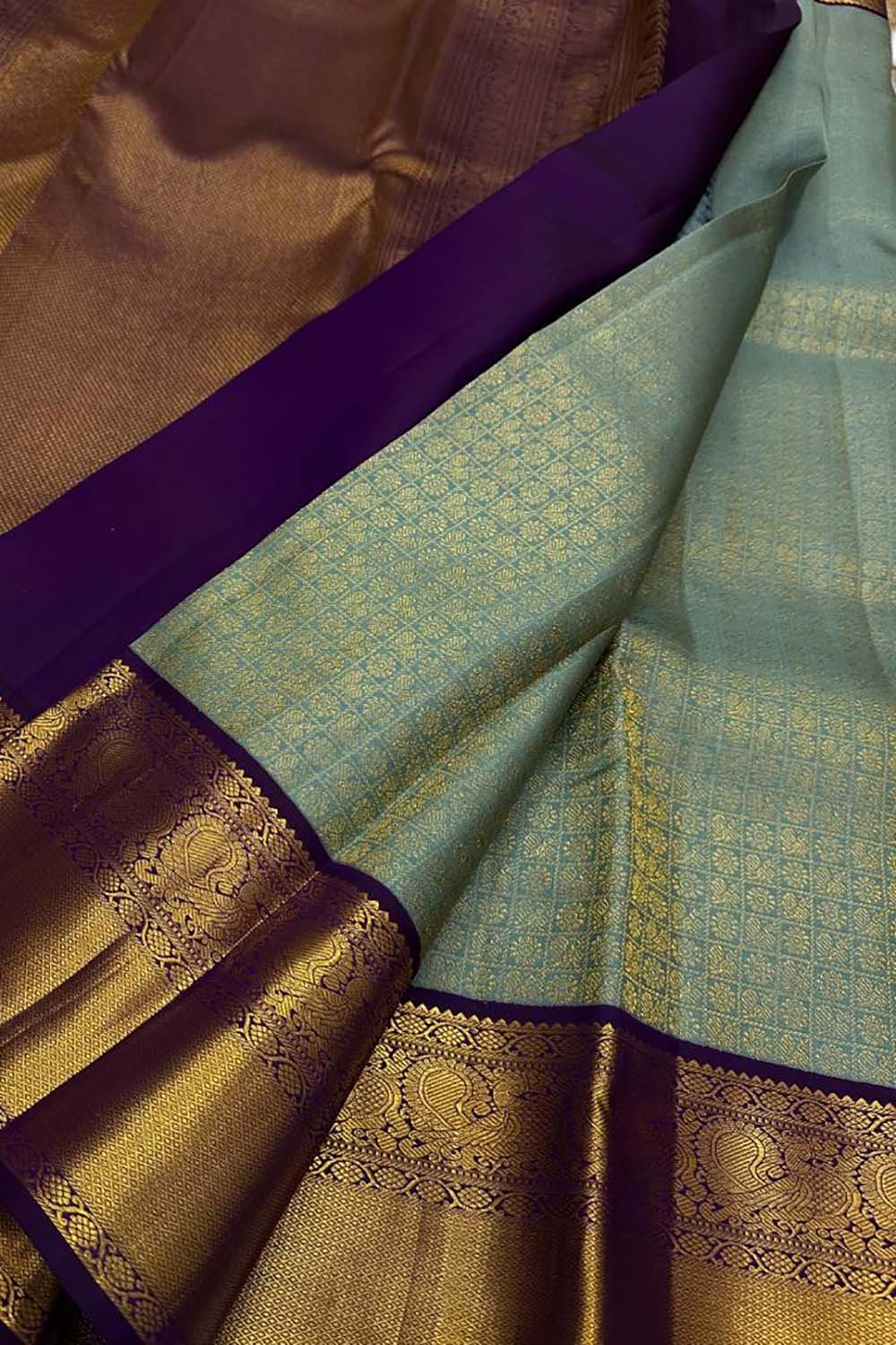 Blue And Purple Handloom Kanjeevaram Pure Silk Saree - Luxurion World