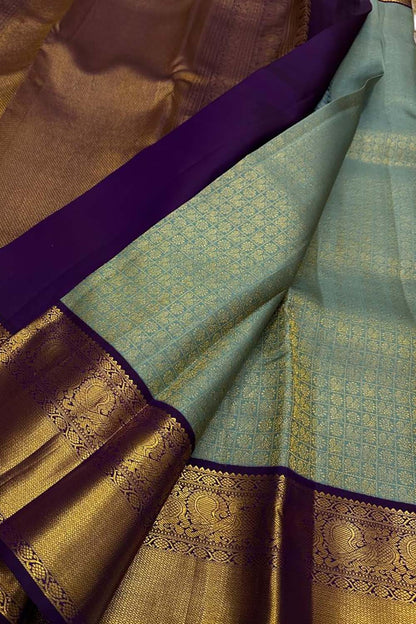 Blue And Purple Handloom Kanjeevaram Pure Silk Saree - Luxurion World