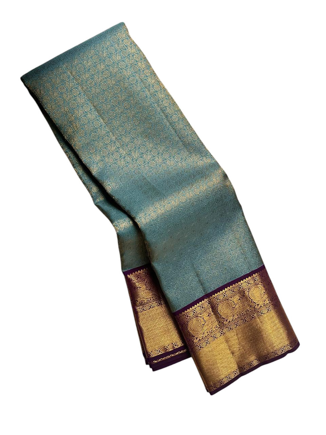 Blue And Purple Handloom Kanjeevaram Pure Silk Saree - Luxurion World