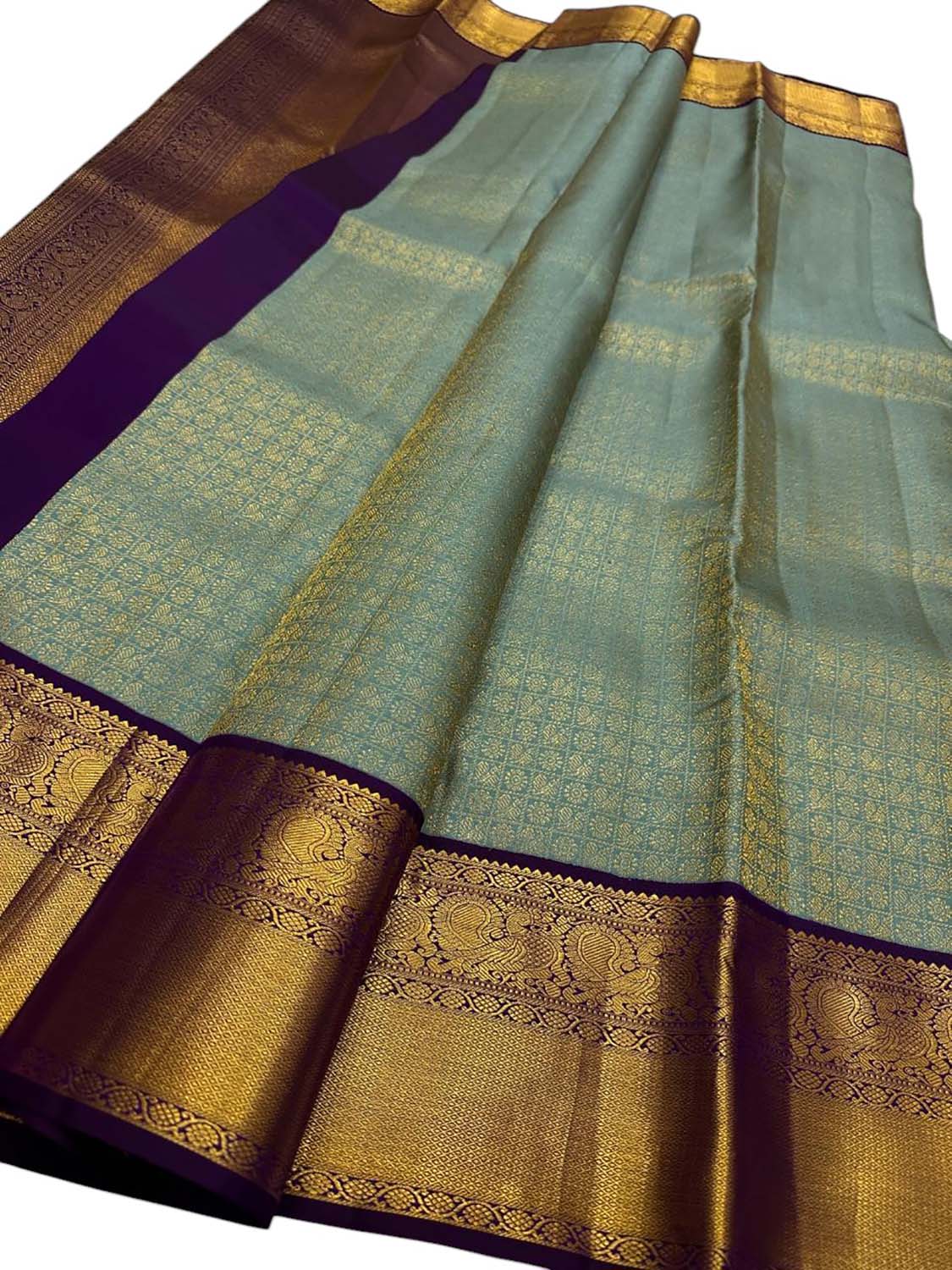 Blue And Purple Handloom Kanjeevaram Pure Silk Saree - Luxurion World