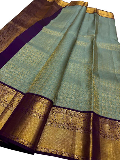 Blue And Purple Handloom Kanjeevaram Pure Silk Saree - Luxurion World