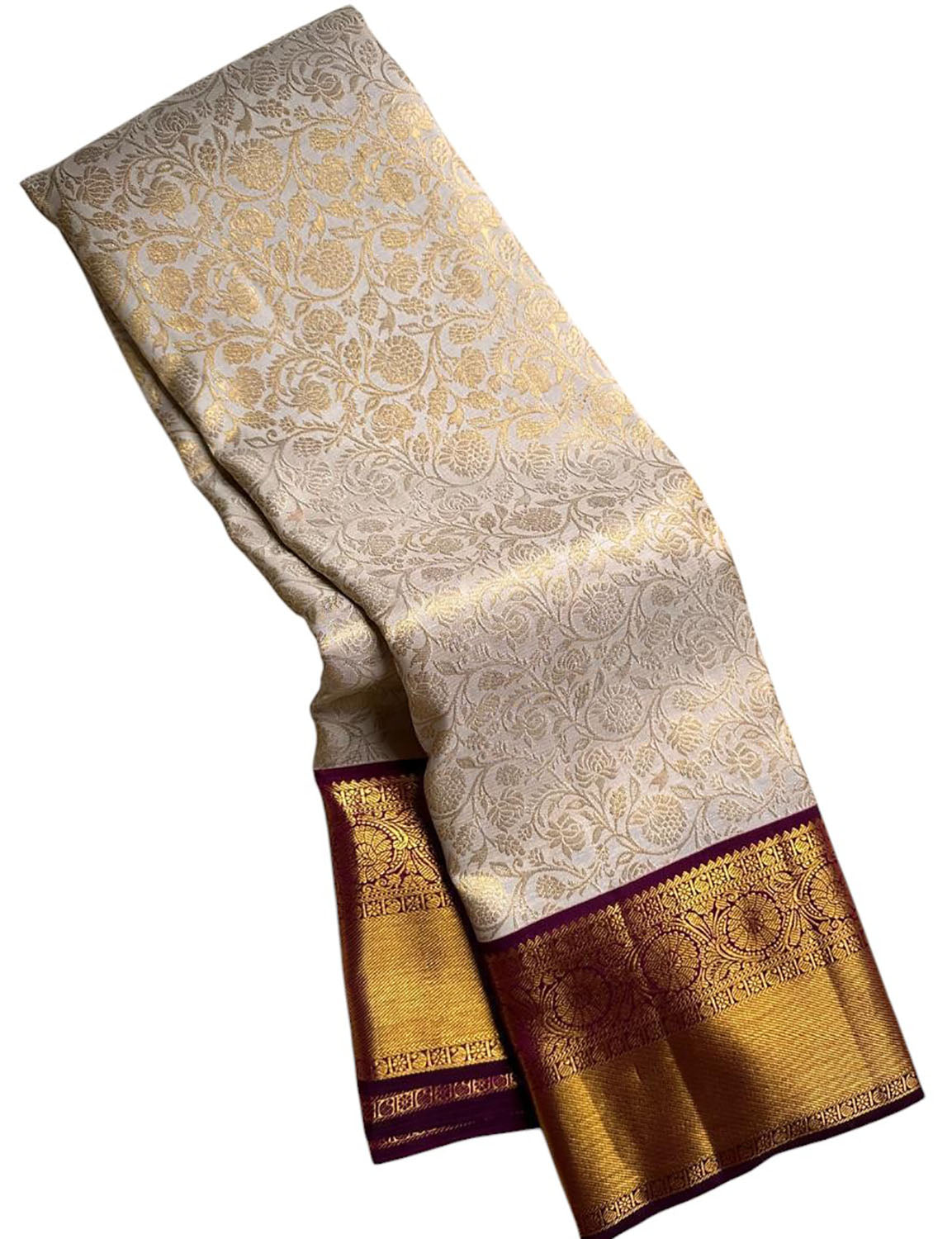 Pastel And Purple Handloom Kanjeevaram Pure Silk Flower Design Saree - Luxurion World