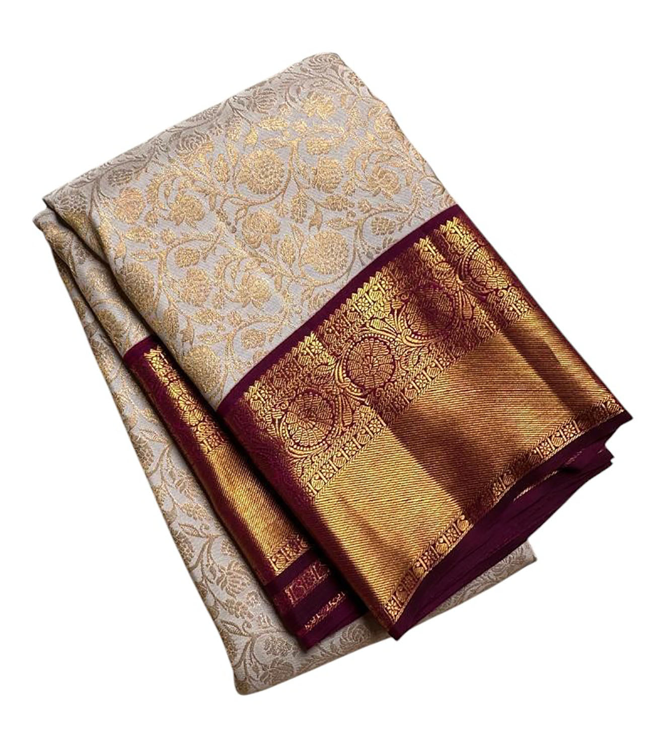Pastel And Purple Handloom Kanjeevaram Pure Silk Flower Design Saree - Luxurion World
