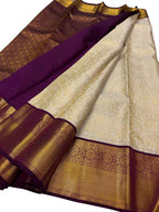 Pastel And Purple Handloom Kanjeevaram Pure Silk Flower Design Saree - Luxurion World