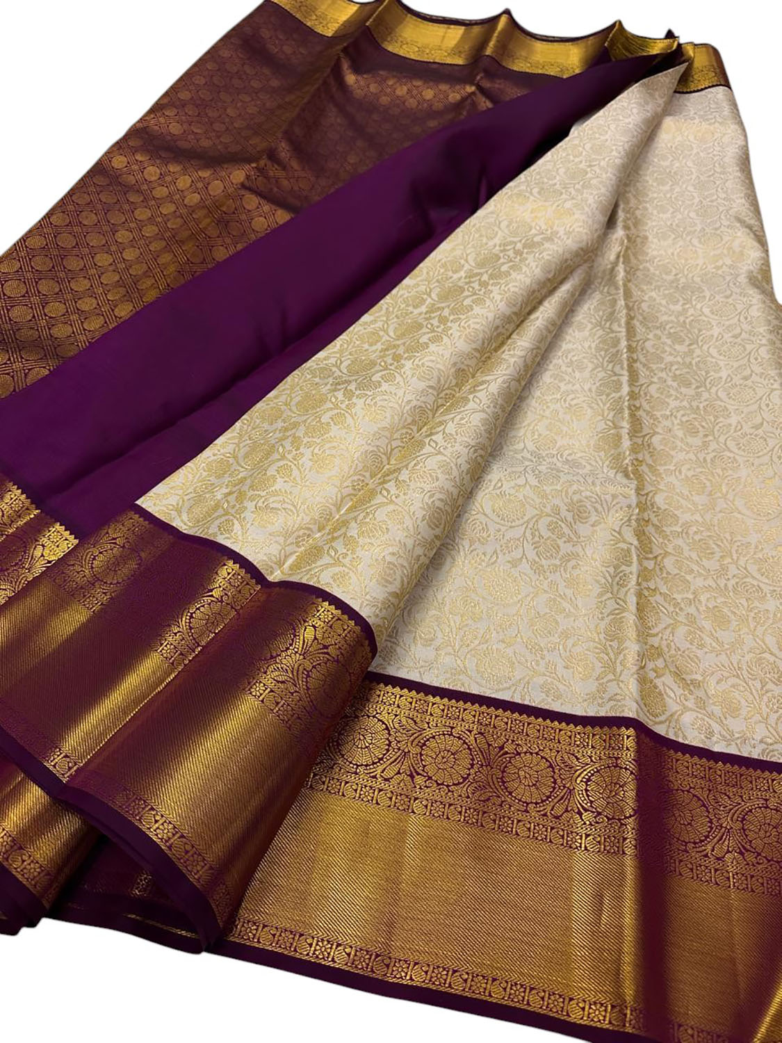 Pastel And Purple Handloom Kanjeevaram Pure Silk Flower Design Saree - Luxurion World