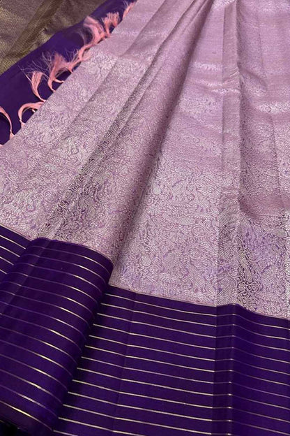 Exquisite Purple Handloom Kanjeevaram Pure Silk Saree - Luxurion World