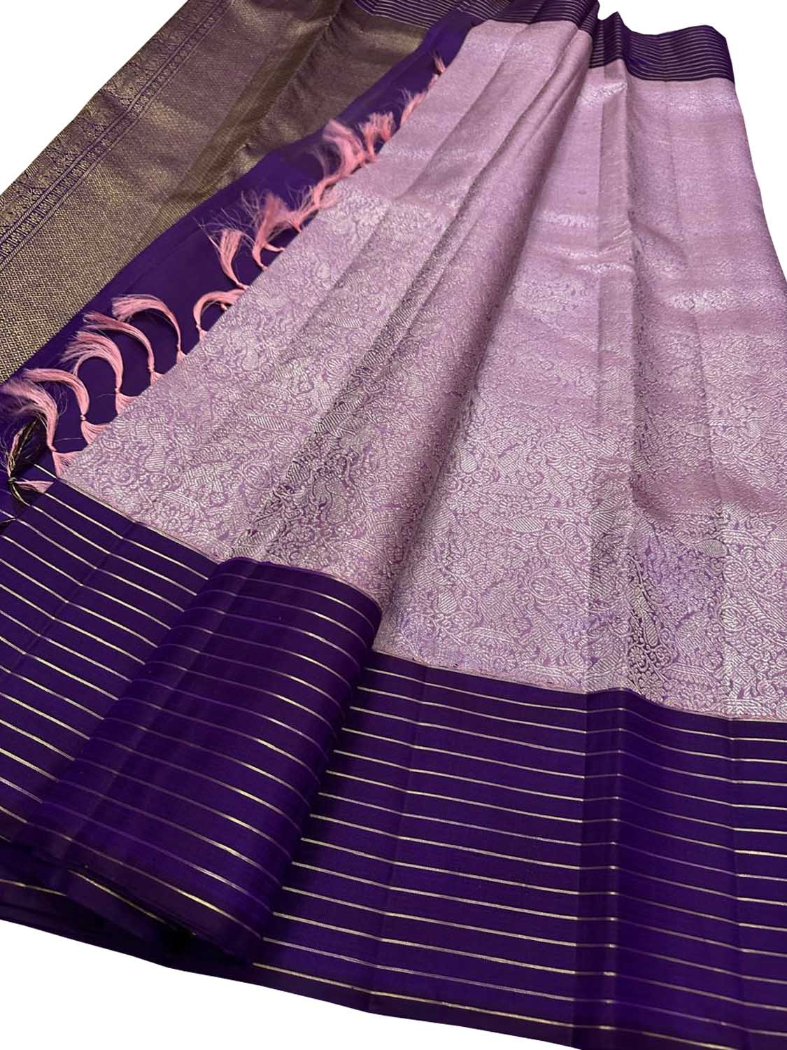 Exquisite Purple Handloom Kanjeevaram Pure Silk Saree - Luxurion World