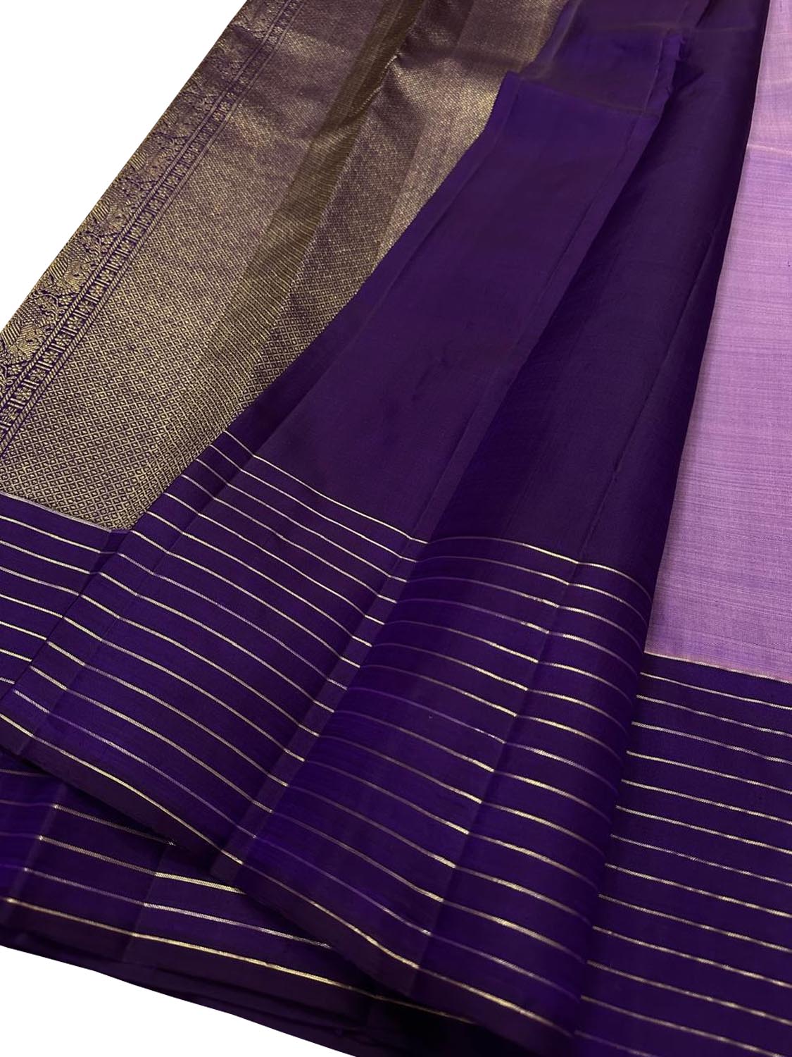 Exquisite Purple Handloom Kanjeevaram Pure Silk Saree - Luxurion World