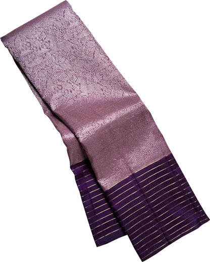 Exquisite Purple Handloom Kanjeevaram Pure Silk Saree - Luxurion World