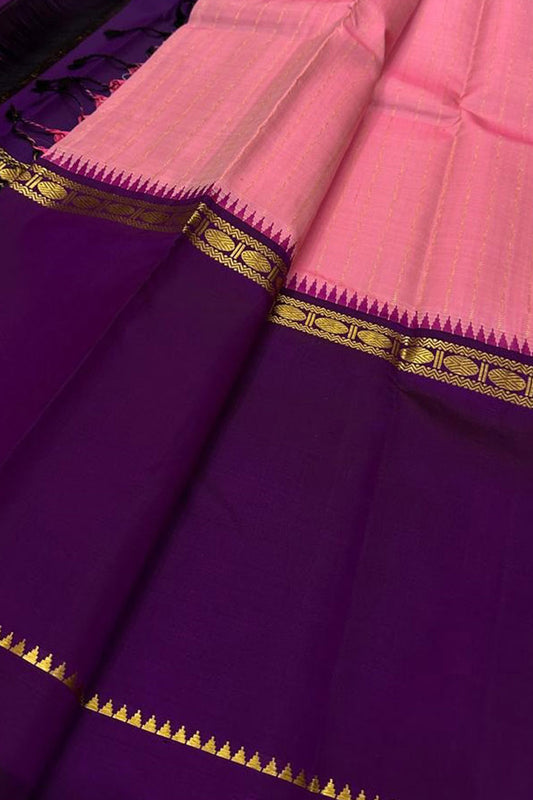 Exquisite Purple And Pink Handloom Kanjeevaram Pure Silk Saree - Luxurion World