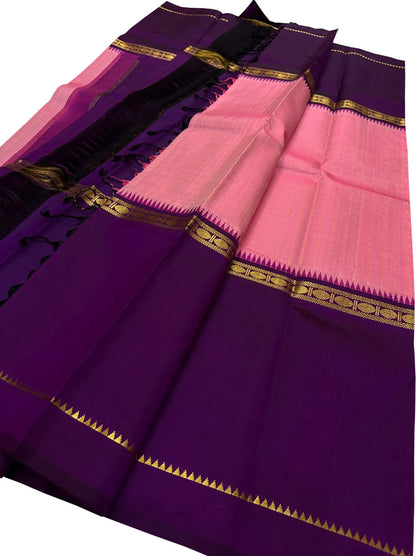 Exquisite Purple And Pink Handloom Kanjeevaram Pure Silk Saree - Luxurion World