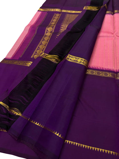 Exquisite Purple And Pink Handloom Kanjeevaram Pure Silk Saree - Luxurion World