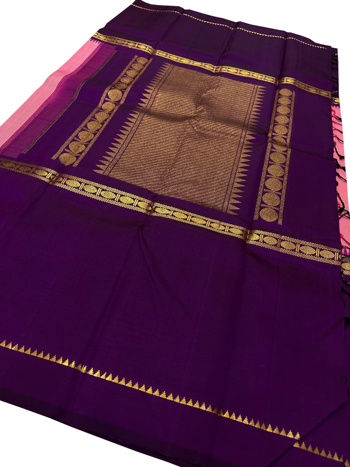 Exquisite Purple And Pink Handloom Kanjeevaram Pure Silk Saree - Luxurion World