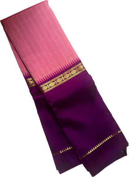 Exquisite Purple And Pink Handloom Kanjeevaram Pure Silk Saree - Luxurion World