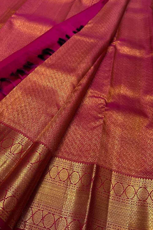 Beautiful Pink Handloom Kanjeevaram Pure Silk Saree - Luxurion World