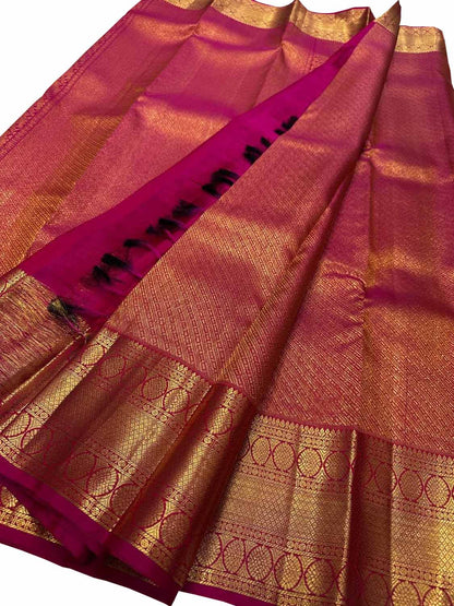 Beautiful Pink Handloom Kanjeevaram Pure Silk Saree - Luxurion World