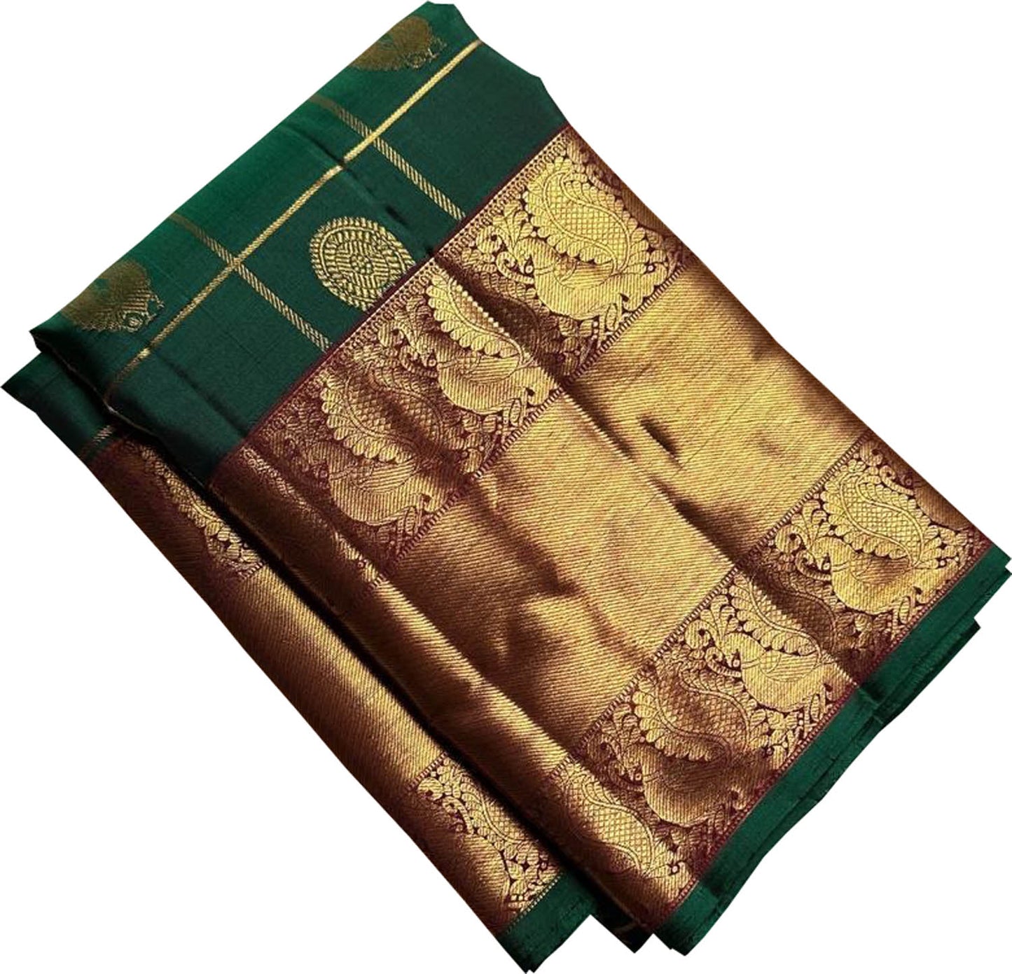 Green Handloom Kanjeevaram Pure Silk Checks Saree - Luxurion World