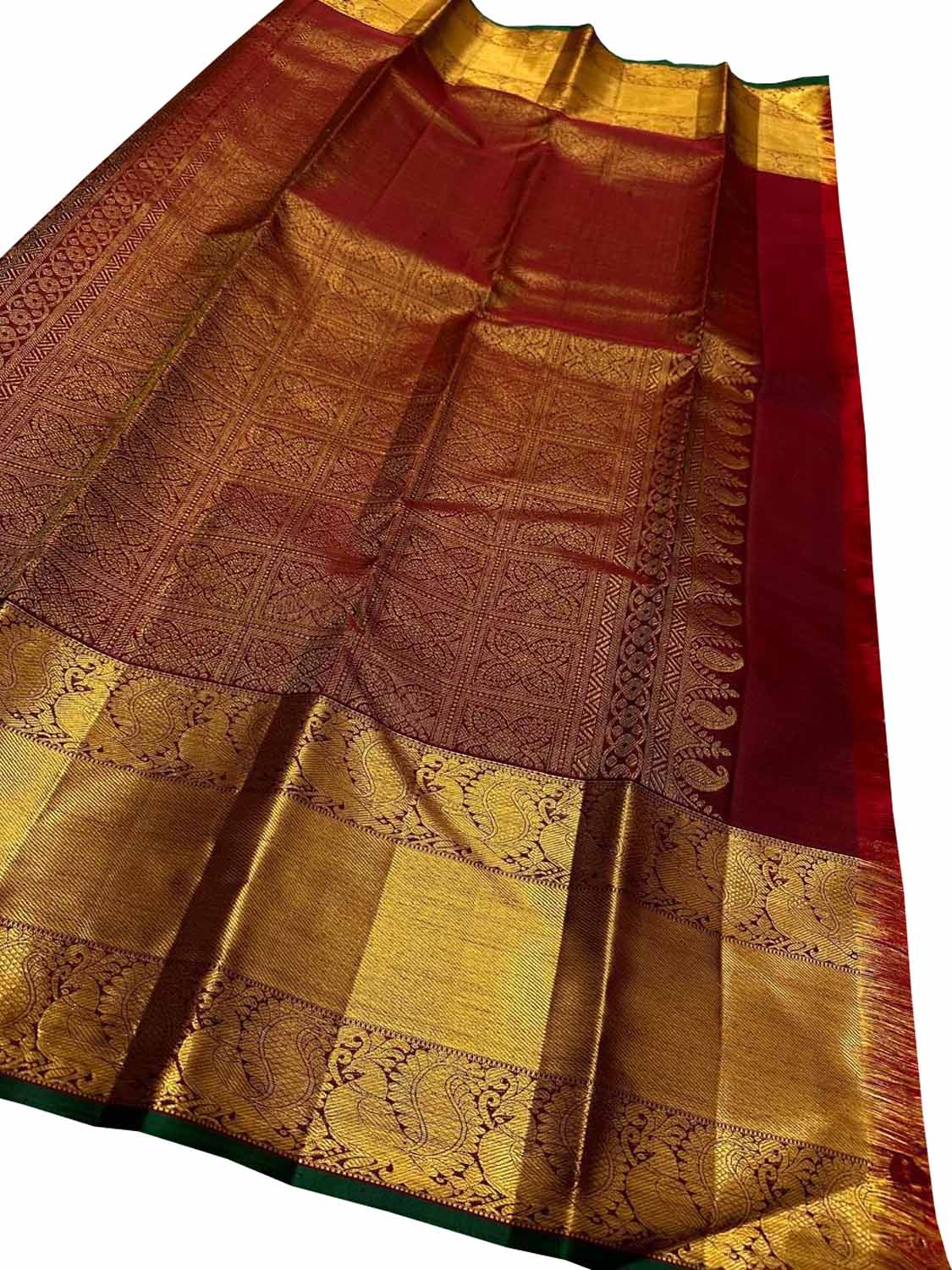 Elegant Grey Handloom Kanjeevaram Pure Silk Checks Saree - Luxurion World