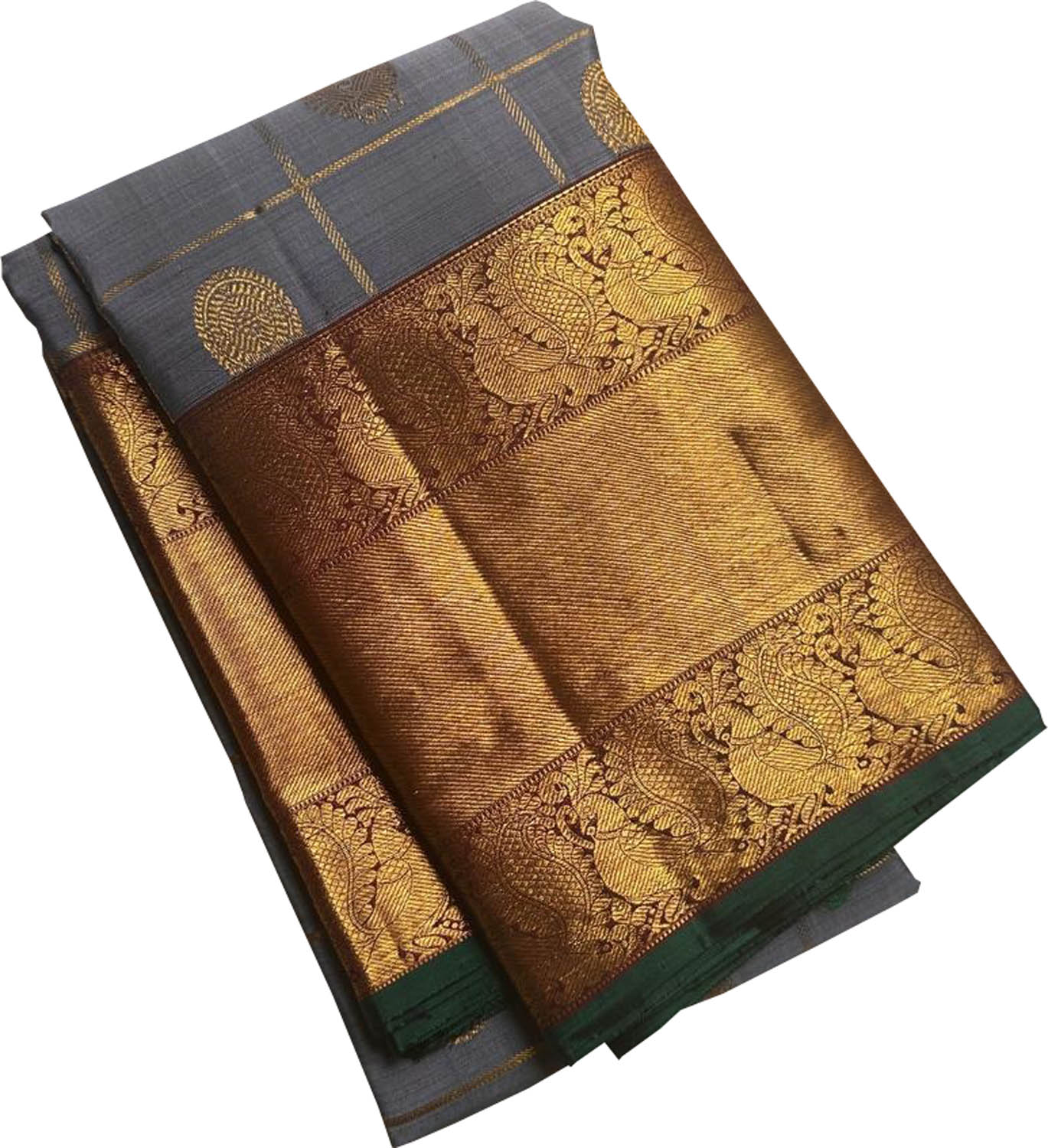 Elegant Grey Handloom Kanjeevaram Pure Silk Checks Saree - Luxurion World