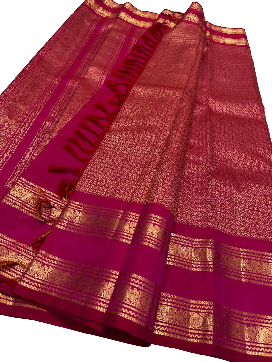 Exquisite Pink Handloom Kanjeevaram Pure Silk Saree - Luxurion World