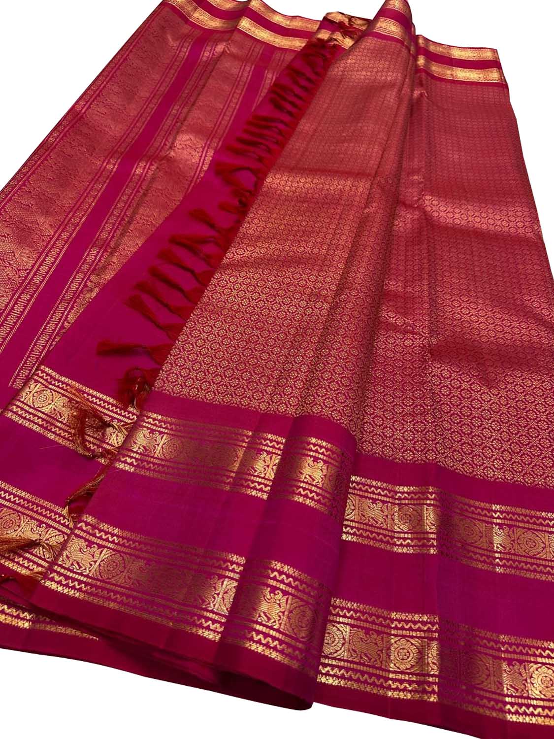 Exquisite Pink Handloom Kanjeevaram Pure Silk Saree - Luxurion World