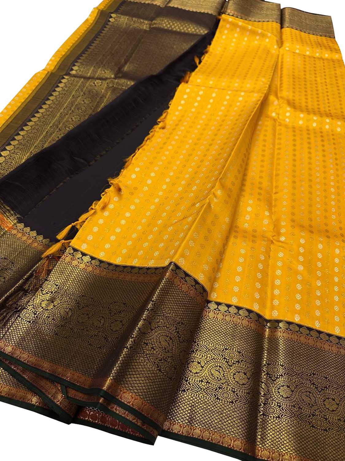 Yellow Handloom Kanjeevaram Pure Silk Saree - Elegant and Luxurious - Luxurion World