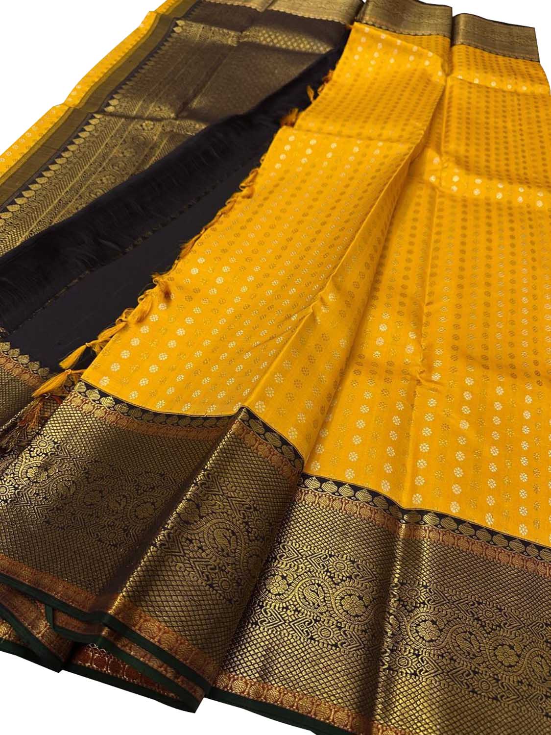 Yellow Handloom Kanjeevaram Pure Silk Saree - Elegant and Luxurious - Luxurion World