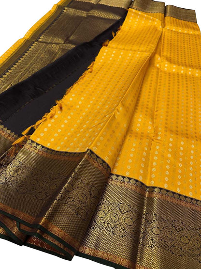 Yellow Handloom Kanjeevaram Pure Silk Saree - Elegant and Luxurious - Luxurion World