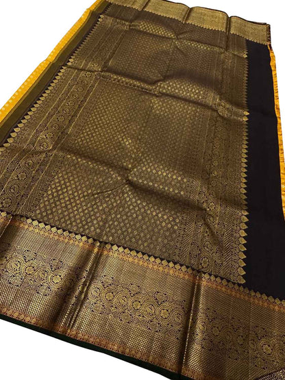 Yellow Handloom Kanjeevaram Pure Silk Saree - Elegant and Luxurious - Luxurion World