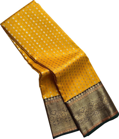 Yellow Handloom Kanjeevaram Pure Silk Saree - Elegant and Luxurious - Luxurion World