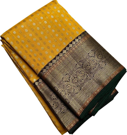 Yellow Handloom Kanjeevaram Pure Silk Saree - Elegant and Luxurious - Luxurion World