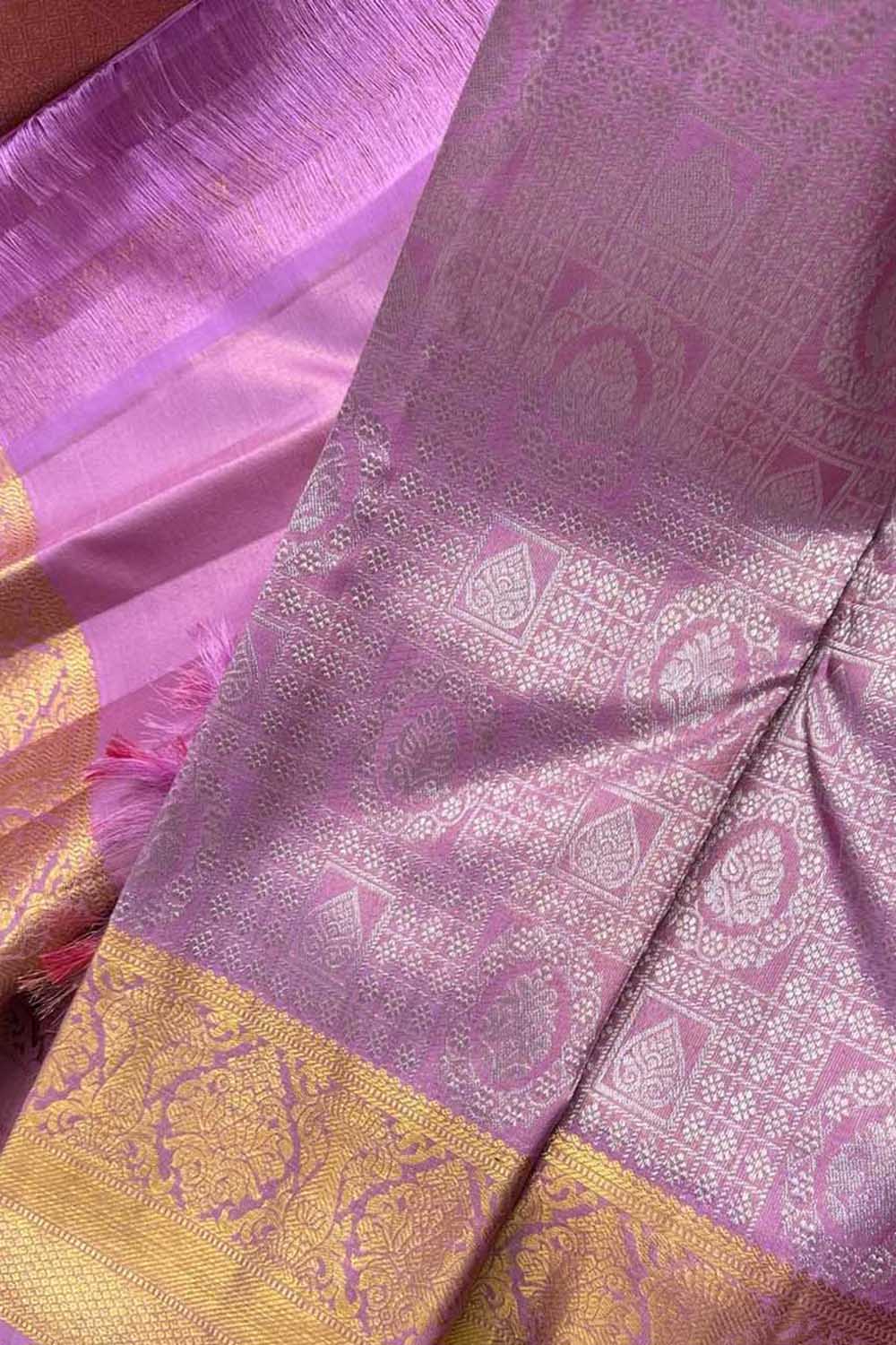 Exquisite Purple Handloom Kanjeevaram Pure Silk Saree - Luxurion World