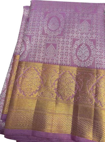 Exquisite Purple Handloom Kanjeevaram Pure Silk Saree - Luxurion World