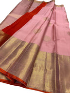 Pink And Golden Handloom Kanjeevaram Pure Silk Saree - Luxurion World