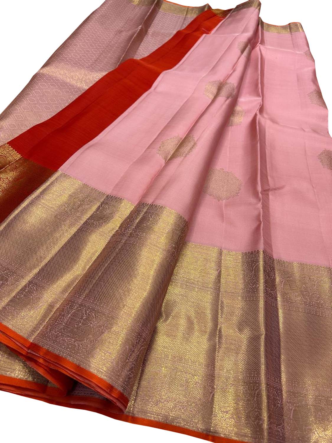 Pink And Golden Handloom Kanjeevaram Pure Silk Saree - Luxurion World