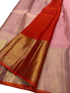 Pink And Golden Handloom Kanjeevaram Pure Silk Saree - Luxurion World