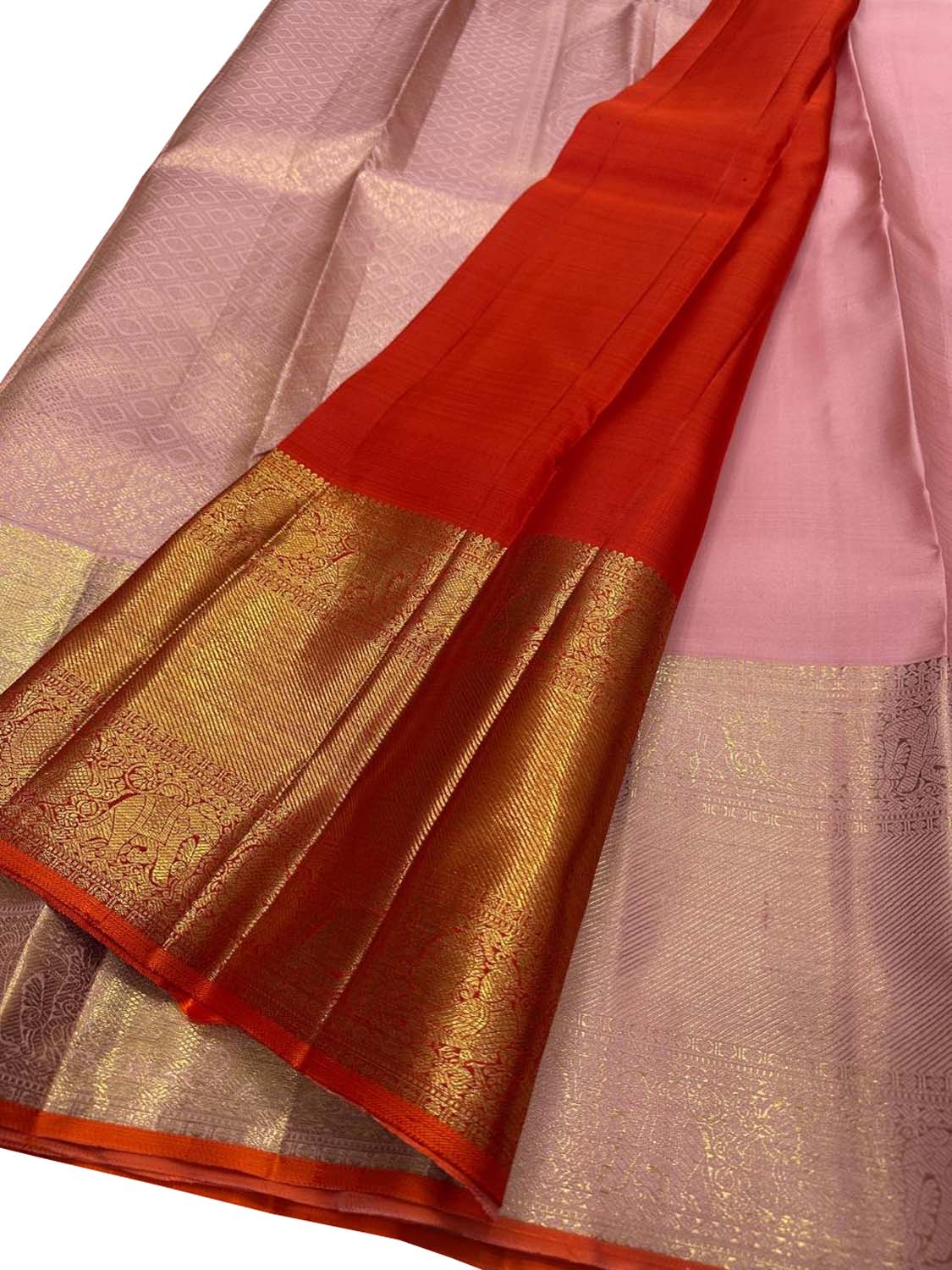 Pink And Golden Handloom Kanjeevaram Pure Silk Saree - Luxurion World