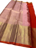 Pink And Golden Handloom Kanjeevaram Pure Silk Saree - Luxurion World
