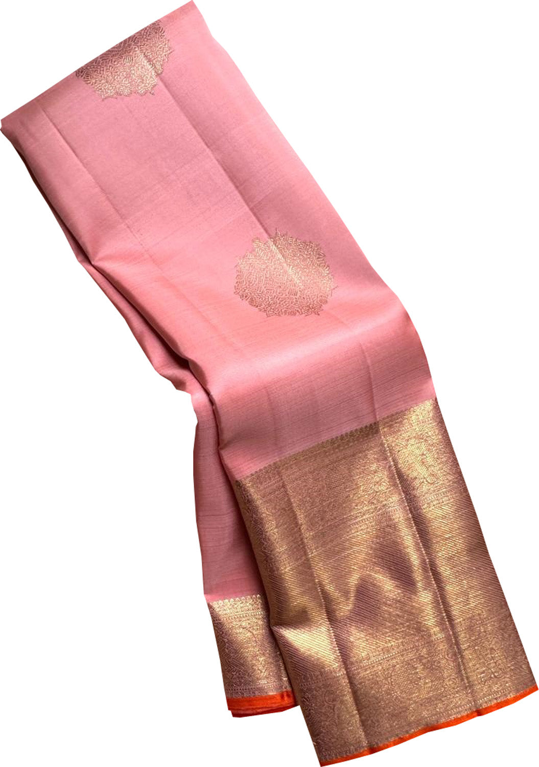 Pink And Golden Handloom Kanjeevaram Pure Silk Saree - Luxurion World