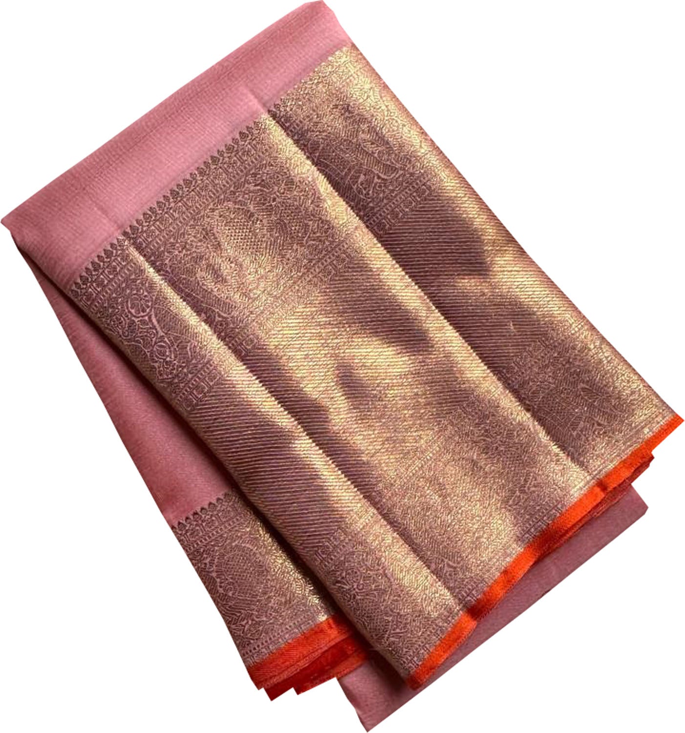 Pink And Golden Handloom Kanjeevaram Pure Silk Saree - Luxurion World