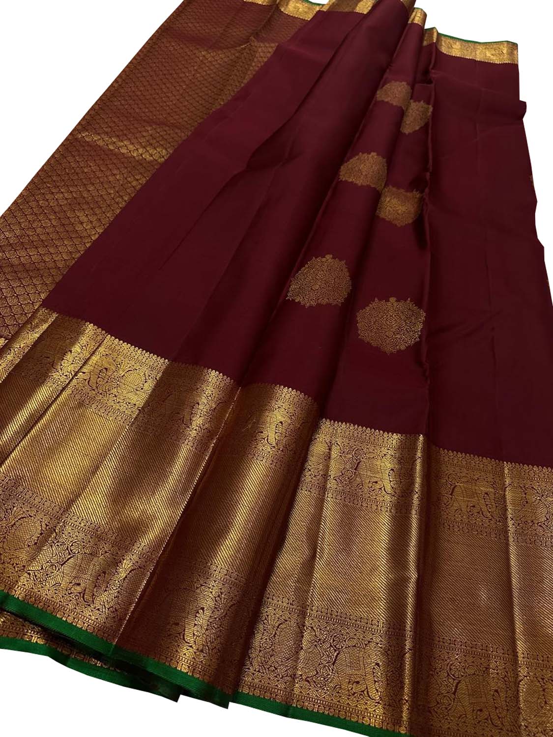 Exquisite Maroon And Golden Handloom Kanjeevaram Pure Silk Saree - Luxurion World