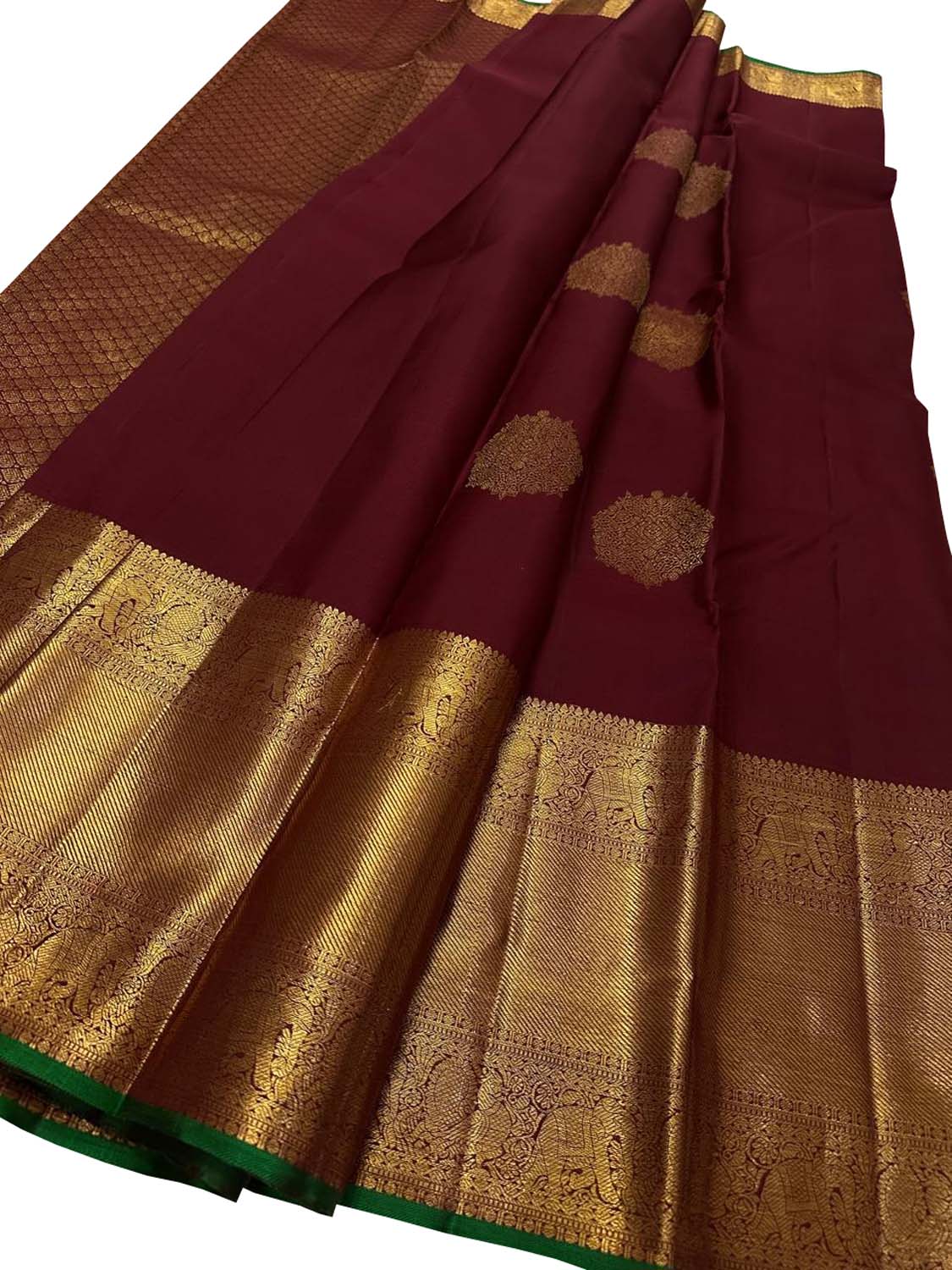 Exquisite Maroon And Golden Handloom Kanjeevaram Pure Silk Saree - Luxurion World