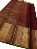 Exquisite Maroon And Golden Handloom Kanjeevaram Pure Silk Saree - Luxurion World