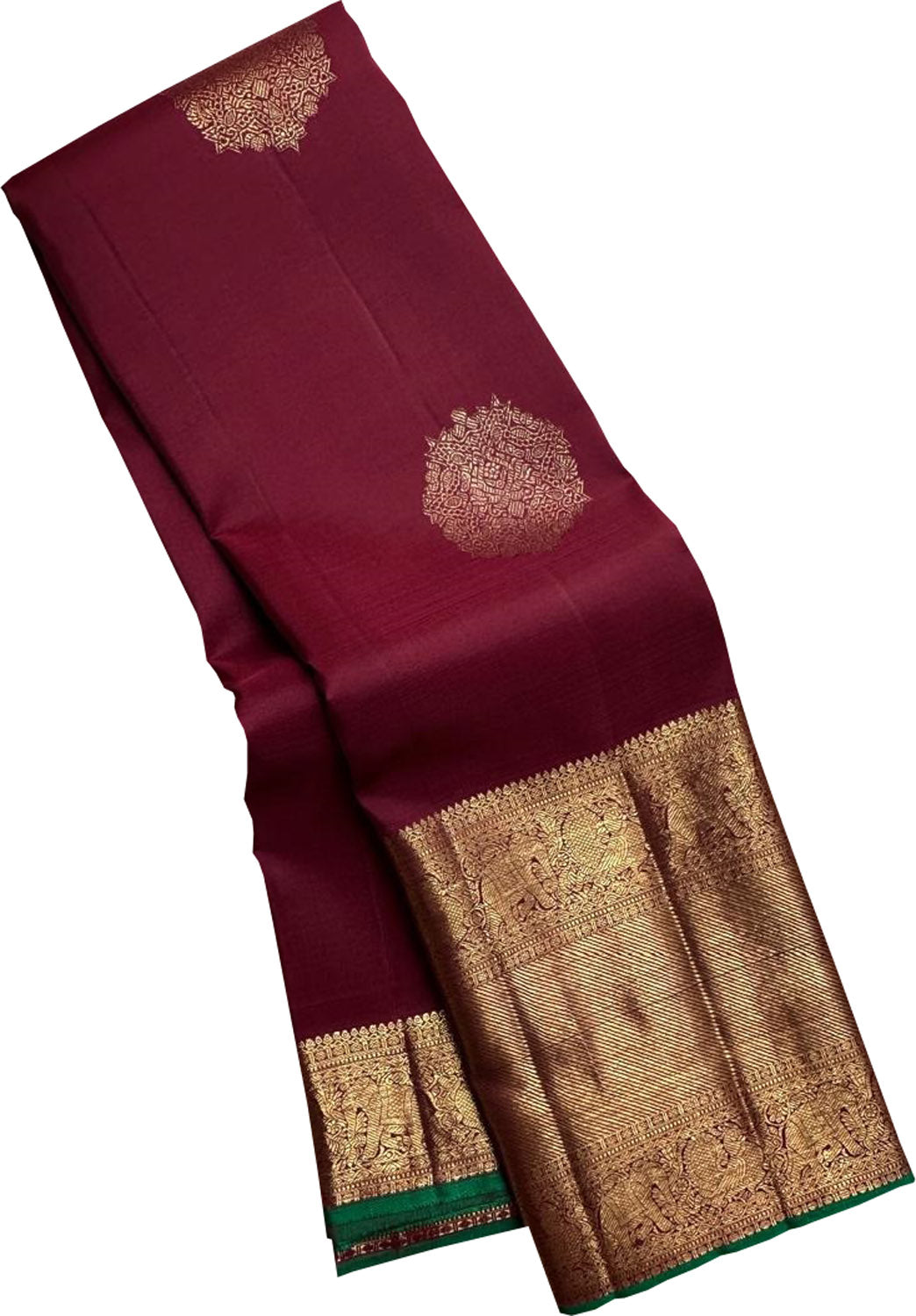 Exquisite Maroon And Golden Handloom Kanjeevaram Pure Silk Saree - Luxurion World